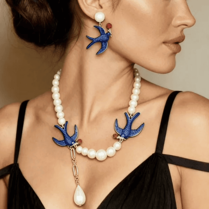Classic Pearl Swallow Charm Set