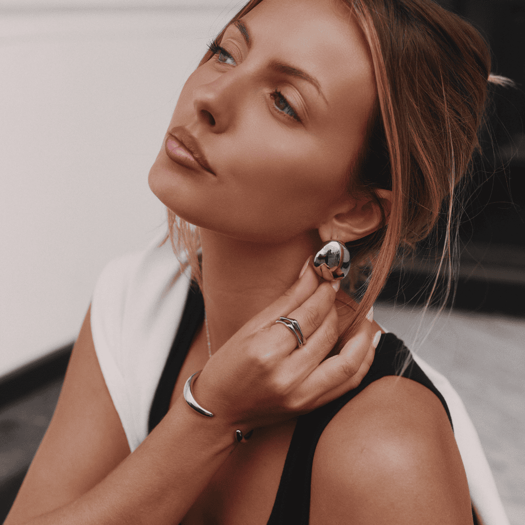 Polished Silver Oval Earrings