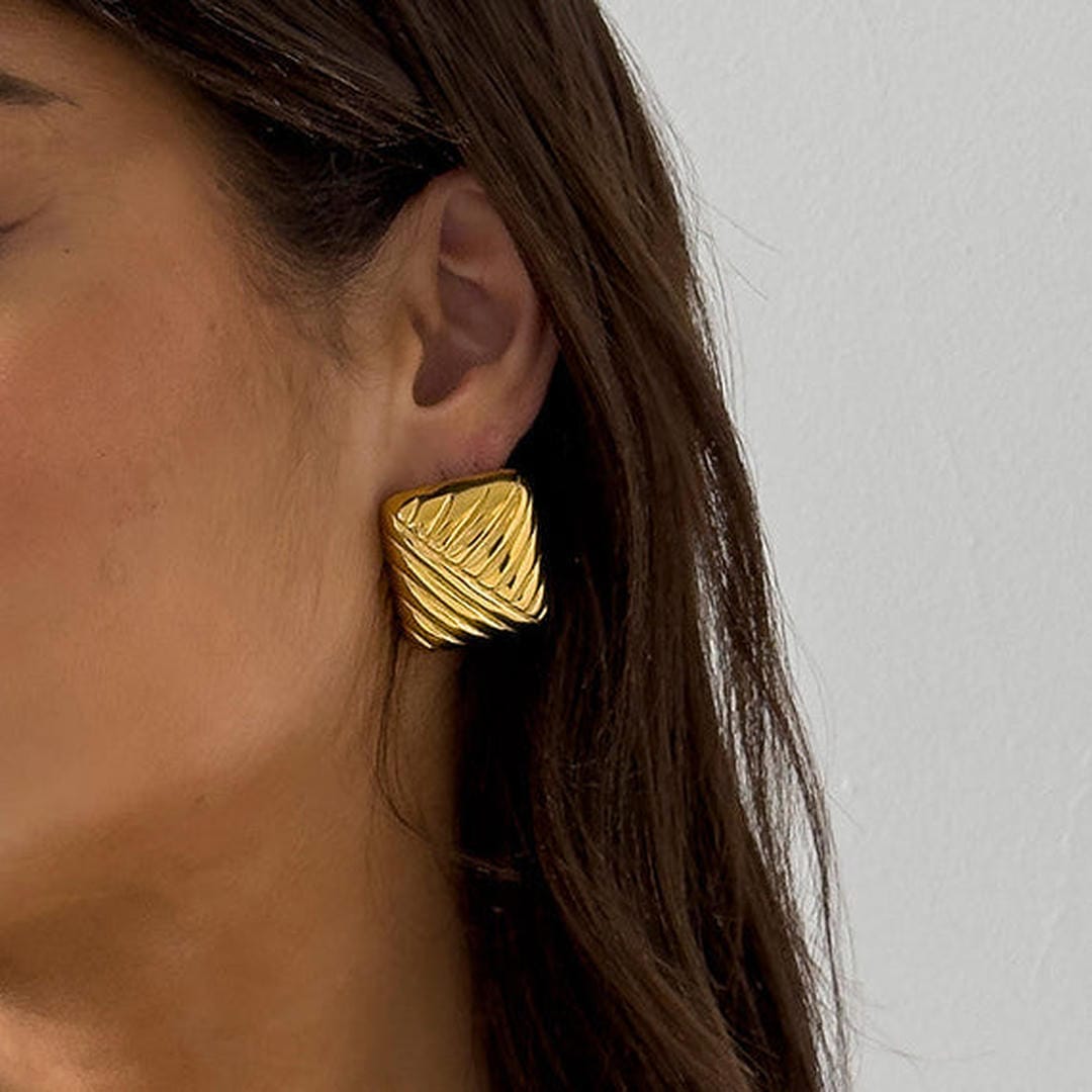 Vintage Gold Rectangle Stud Earrings