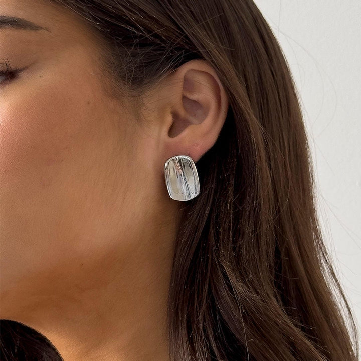 Radiant Rectangular Silver Stud Earrings