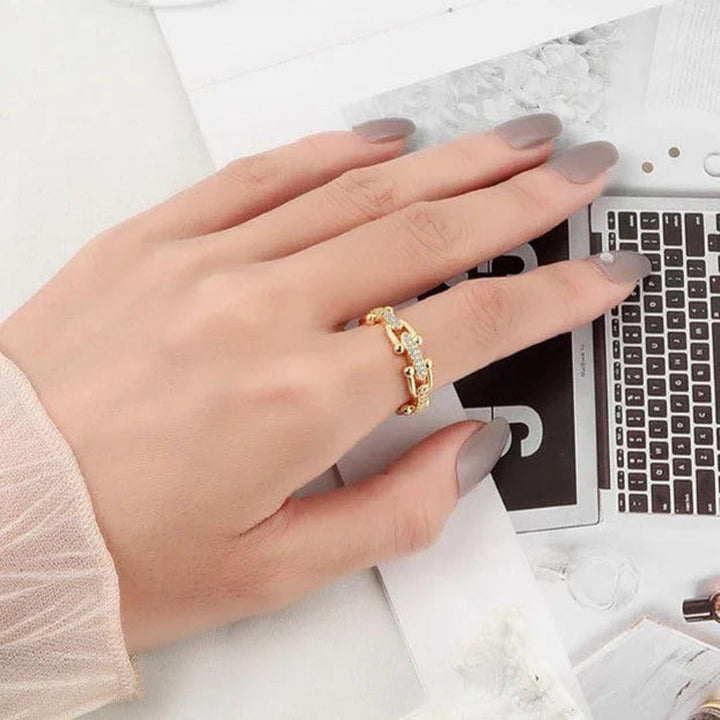 Dazzling Crystal Gold Open Ring