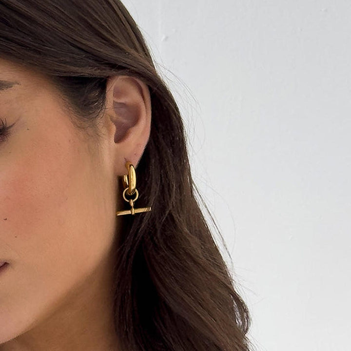 Elegant T Bar Gold Hoops