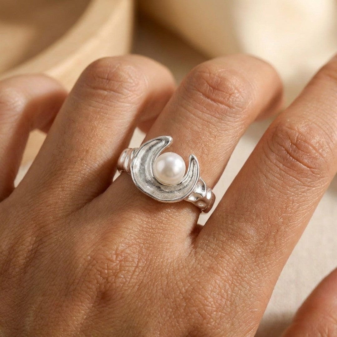 Silver Orbit Pearl Adjustable Ring