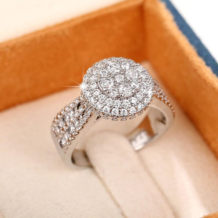 Round Halo Pave Crystals Ring