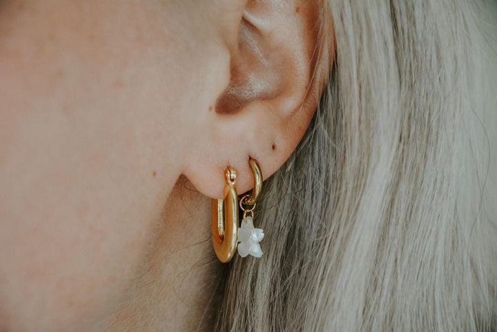 Flower Shell In White Classic Earrings