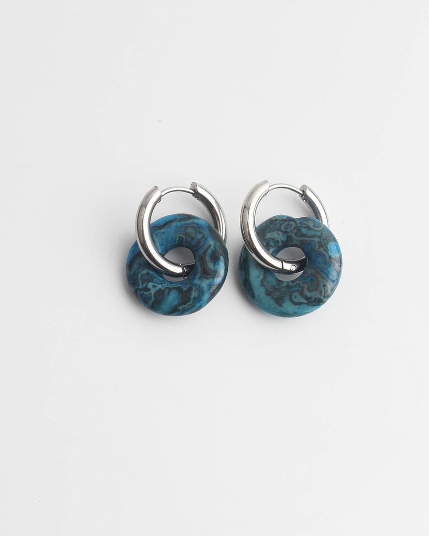 Stone Donut Hoop Earrings