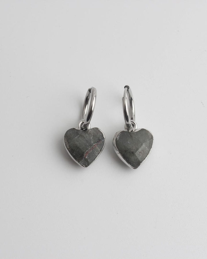 Heart Stone Hoop Earrings