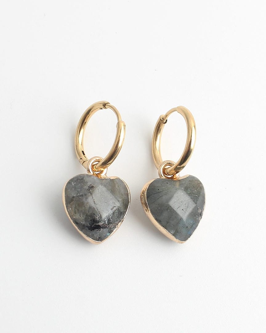 Heart Stone Hoop Earrings