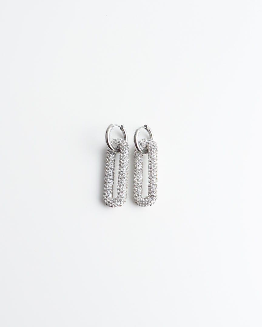 Pave Rectangle Link Hoop Earrings