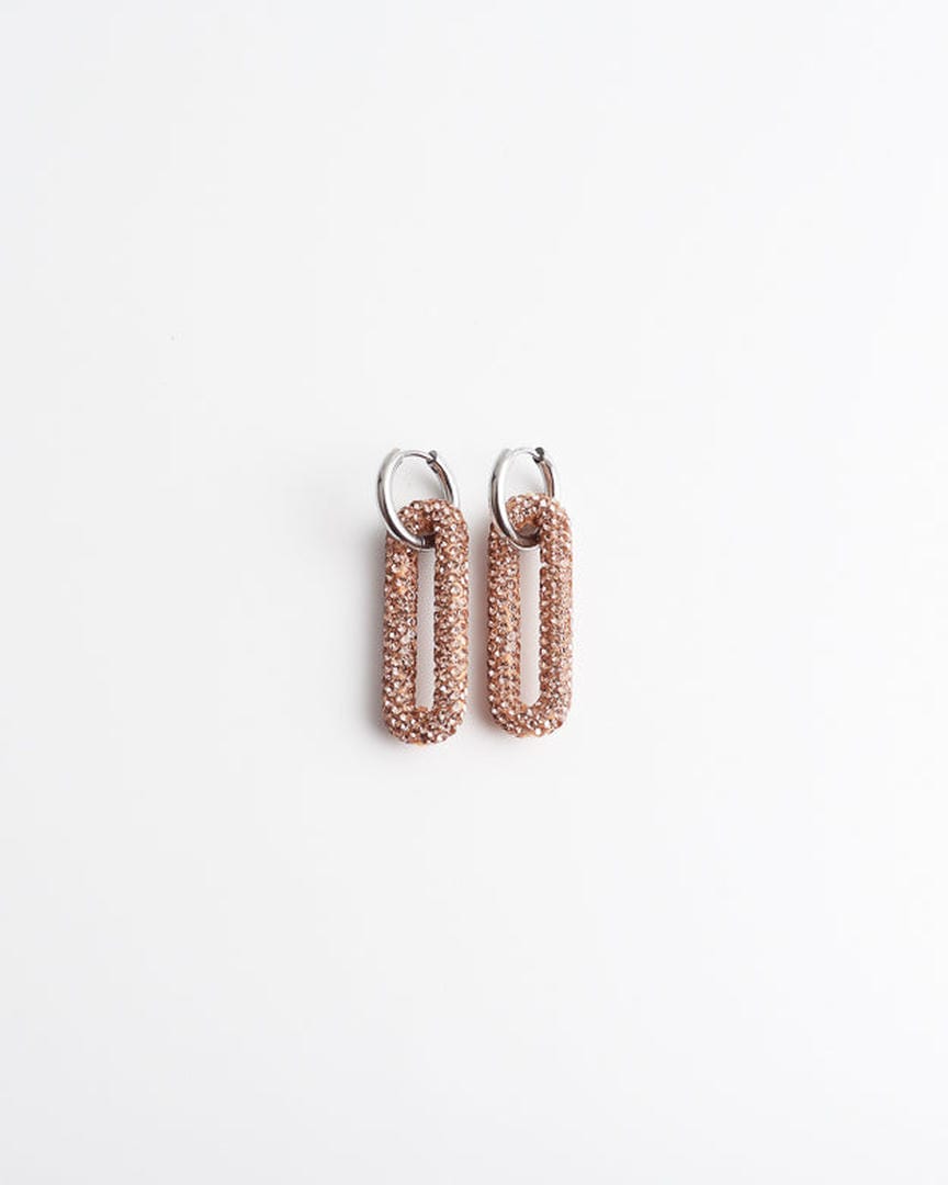 Pave Rectangle Link Hoop Earrings