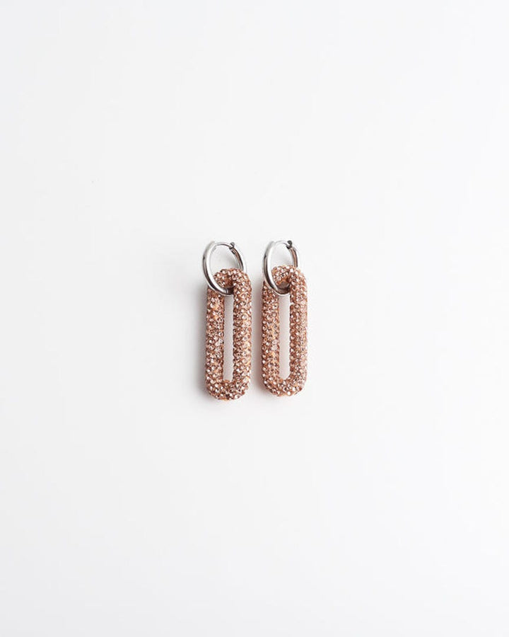 Pave Rectangle Link Hoop Earrings