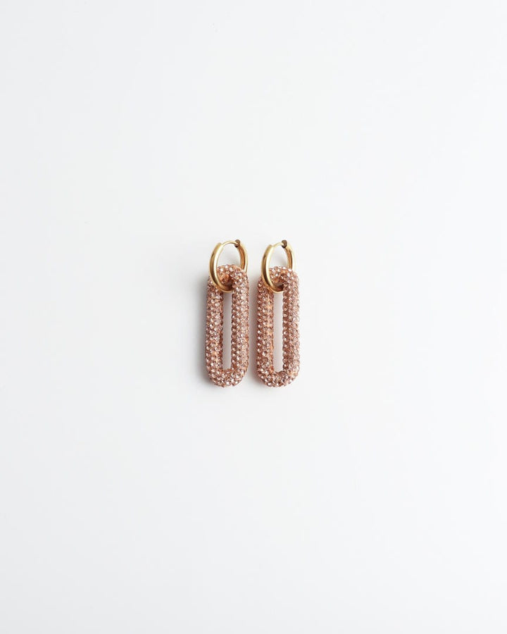 Pave Rectangle Link Hoop Earrings