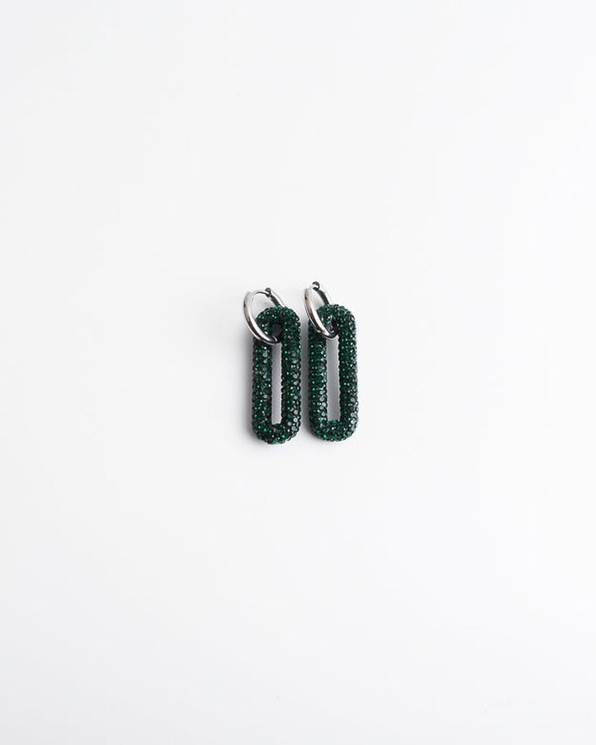 Pave Rectangle Link Hoop Earrings