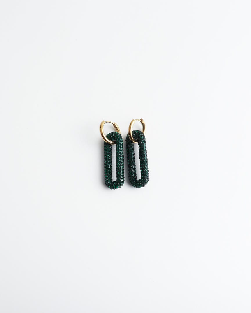 Pave Rectangle Link Hoop Earrings