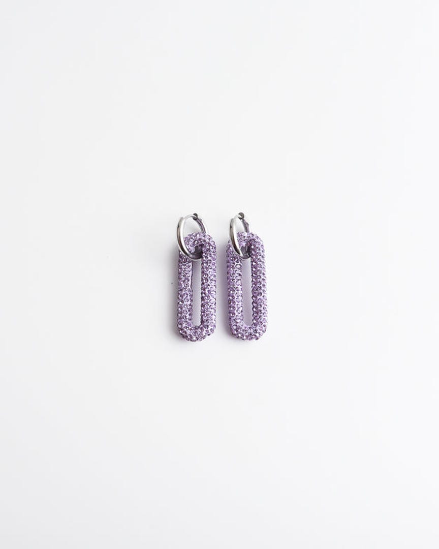 Pave Rectangle Link Hoop Earrings
