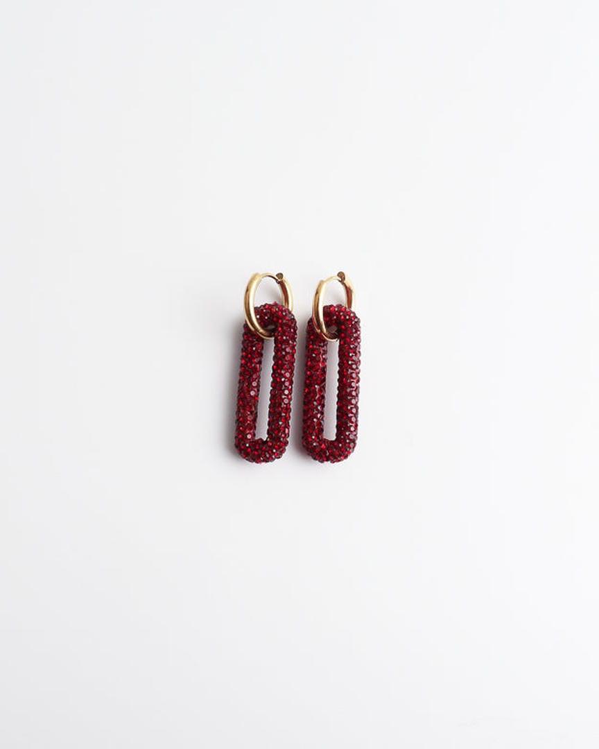 Pave Rectangle Link Hoop Earrings
