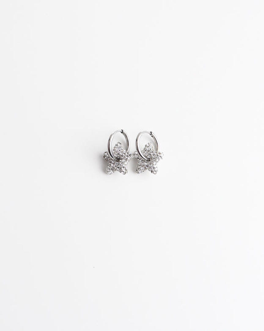 Toned Pave Star Hoop Earrings