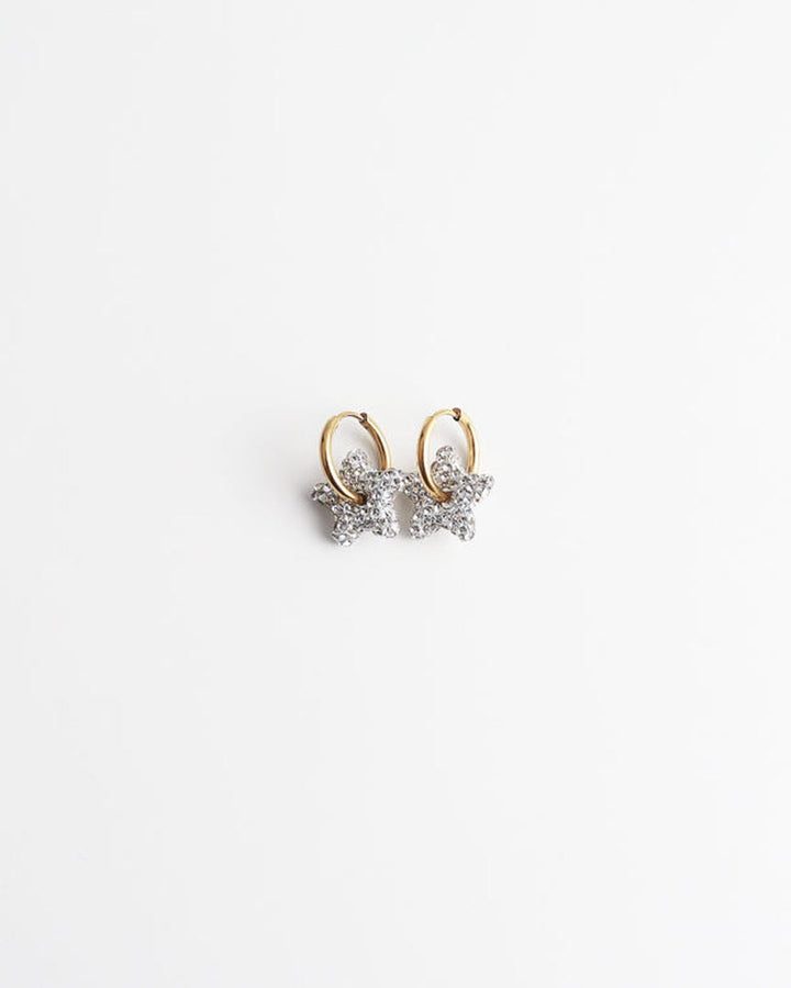 Toned Pave Star Hoop Earrings