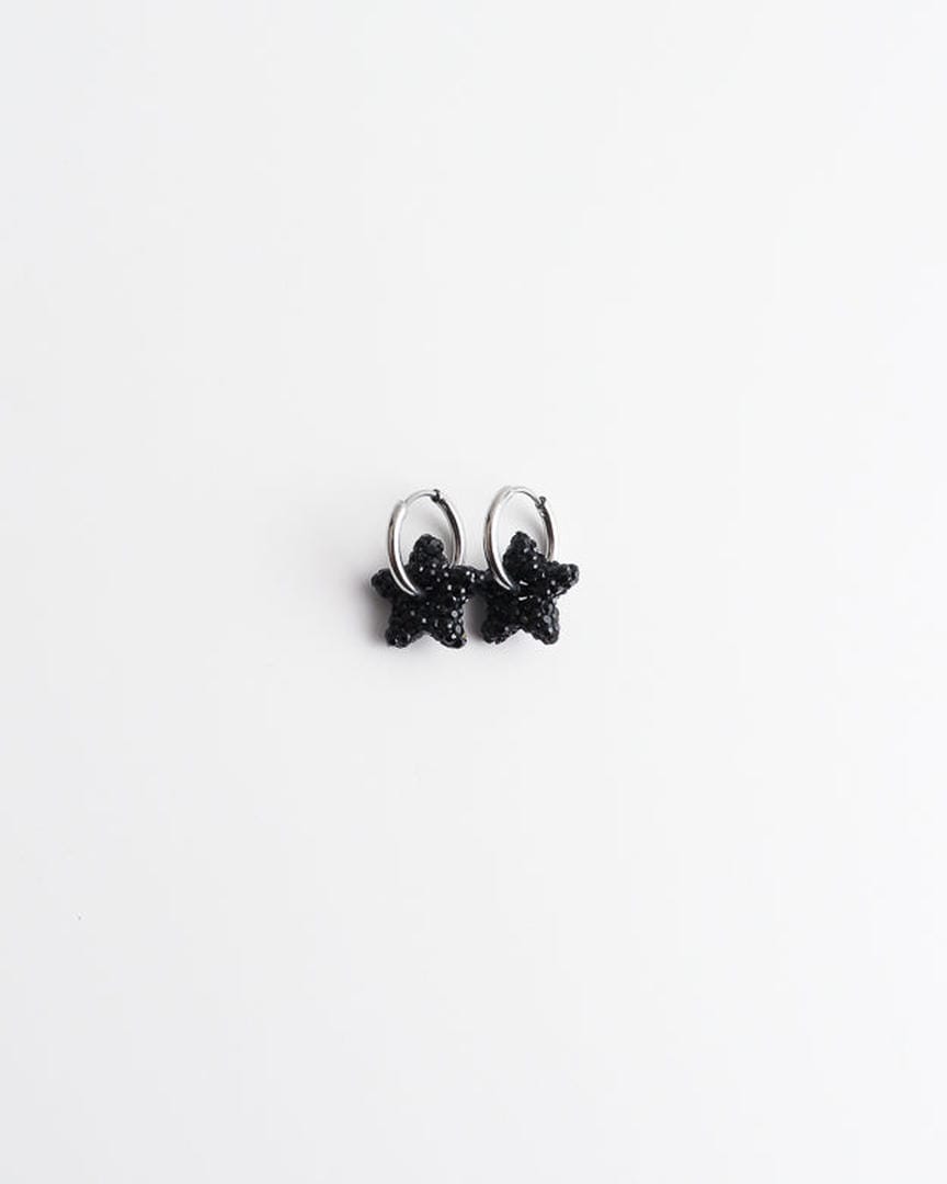 Toned Pave Star Hoop Earrings