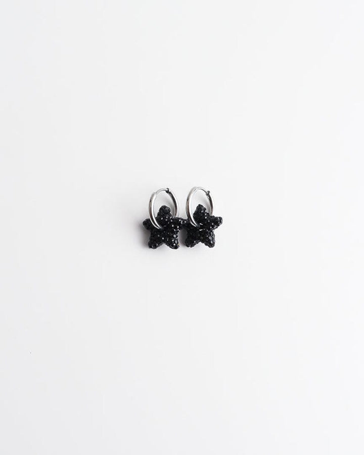 Toned Pave Star Hoop Earrings