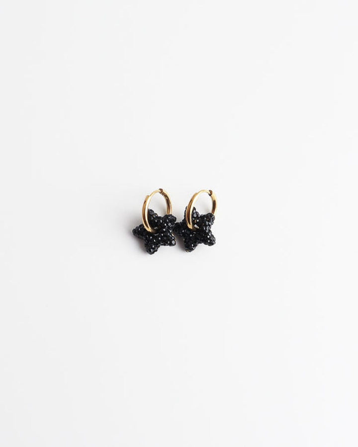 Toned Pave Star Hoop Earrings