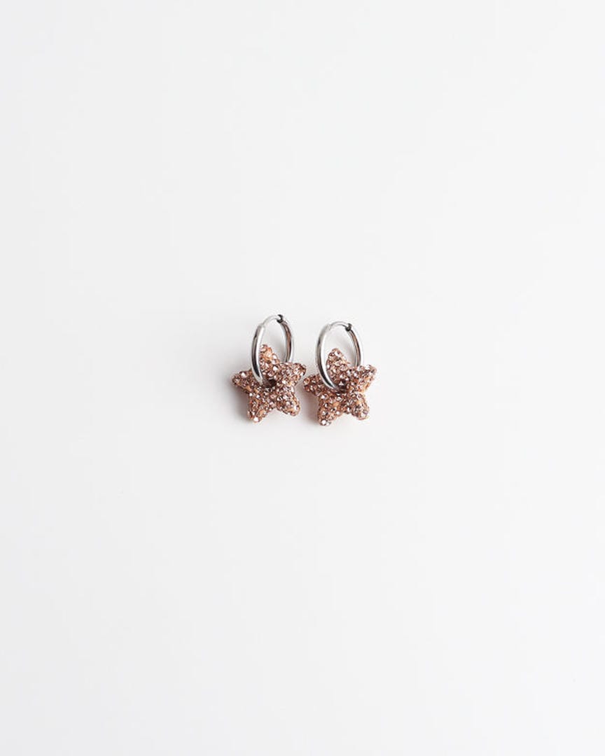 Toned Pave Star Hoop Earrings