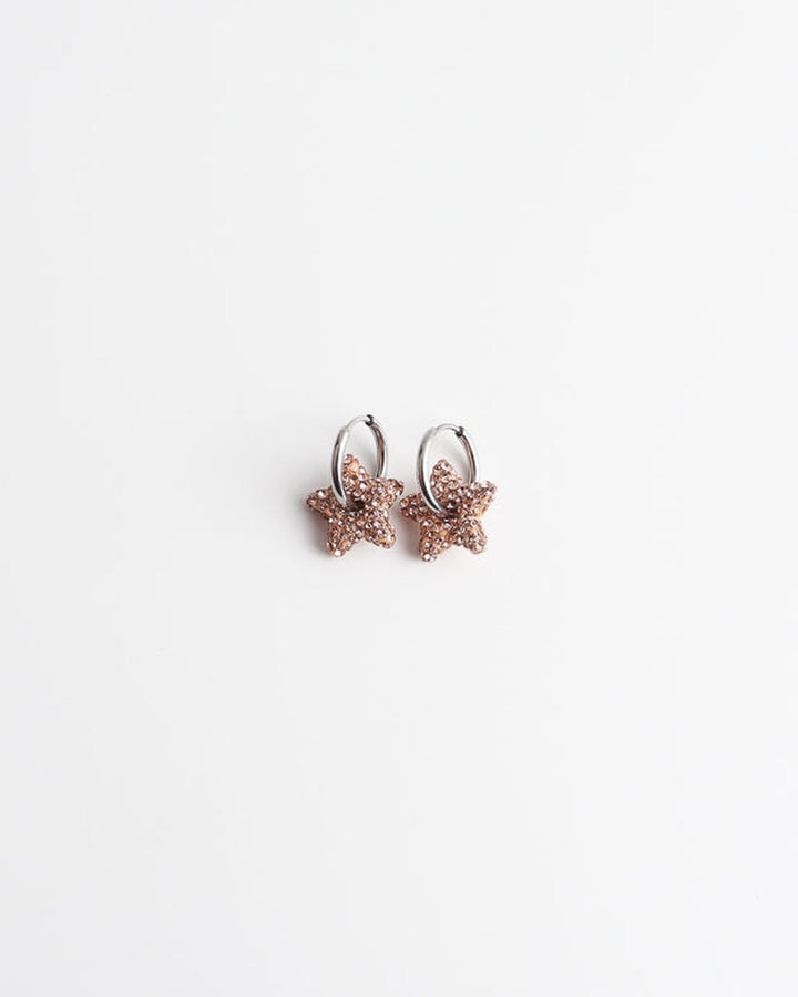 Toned Pave Star Hoop Earrings