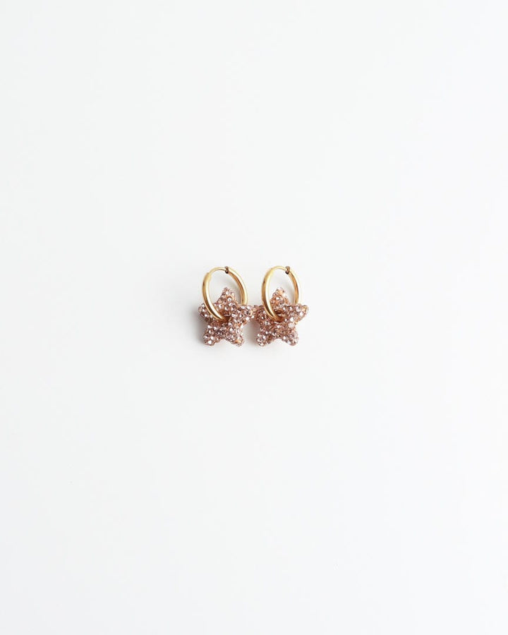 Toned Pave Star Hoop Earrings