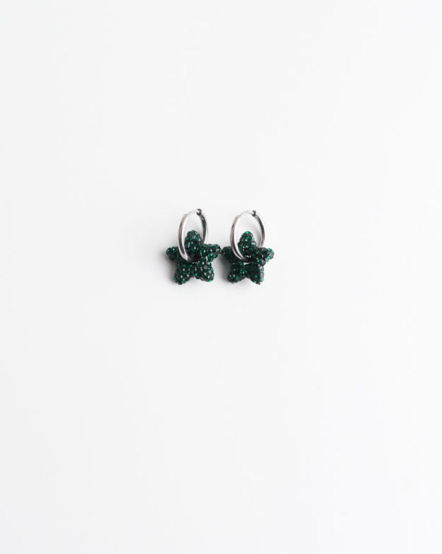 Toned Pave Star Hoop Earrings
