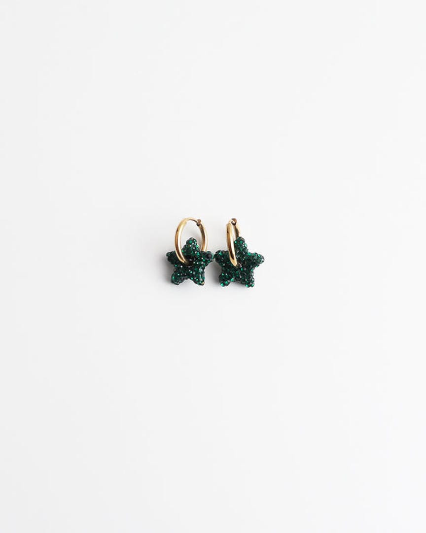 Toned Pave Star Hoop Earrings