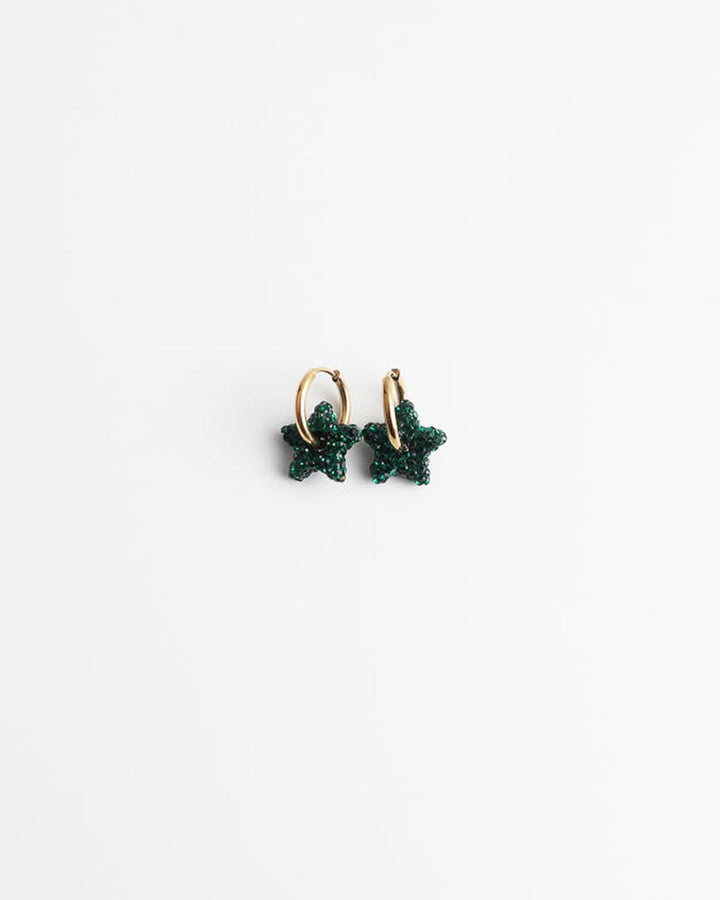 Toned Pave Star Hoop Earrings