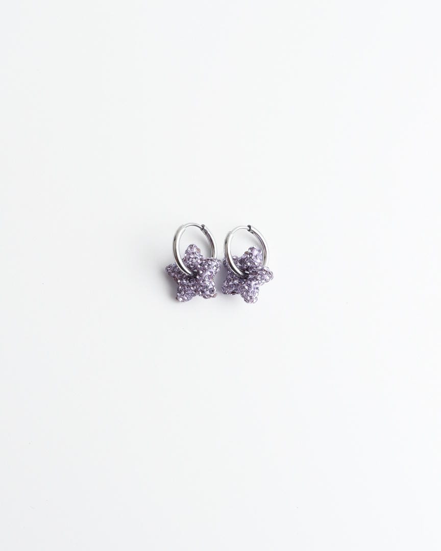 Toned Pave Star Hoop Earrings