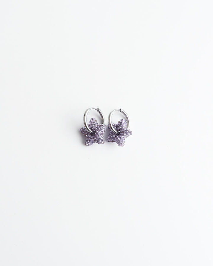 Toned Pave Star Hoop Earrings