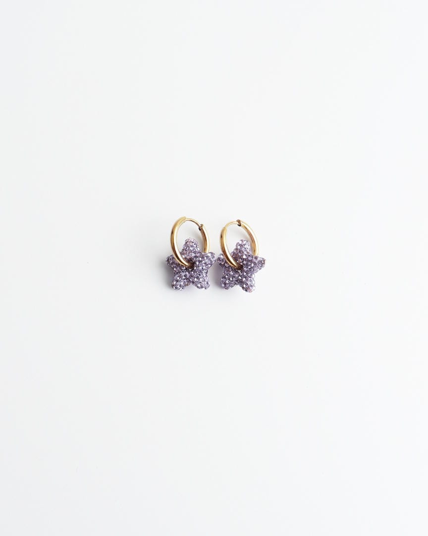 Toned Pave Star Hoop Earrings