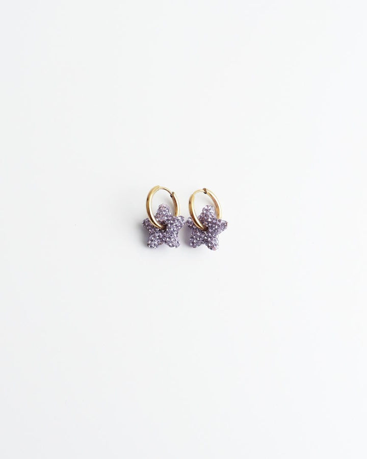 Toned Pave Star Hoop Earrings