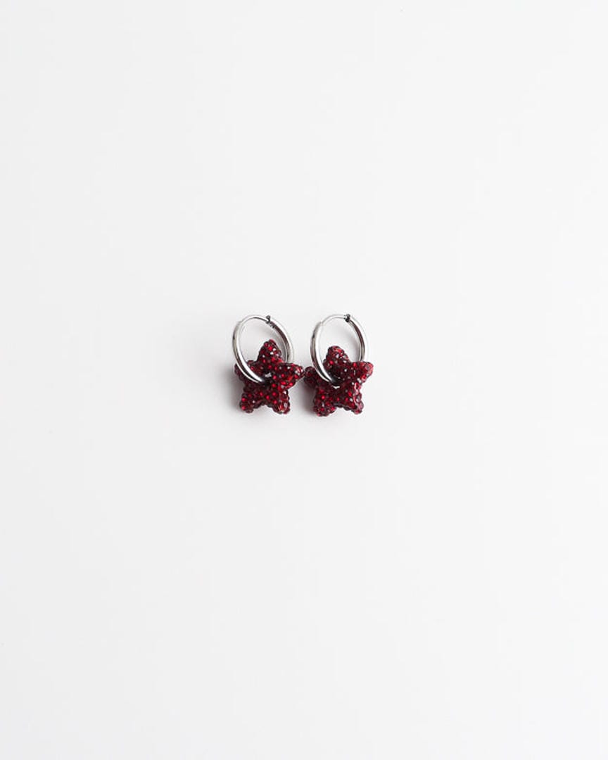Toned Pave Star Hoop Earrings