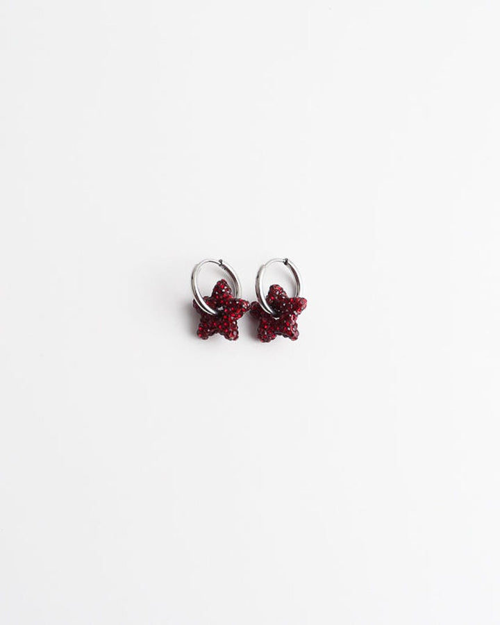 Toned Pave Star Hoop Earrings