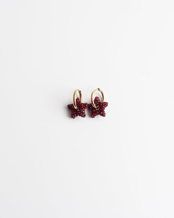 Toned Pave Star Hoop Earrings