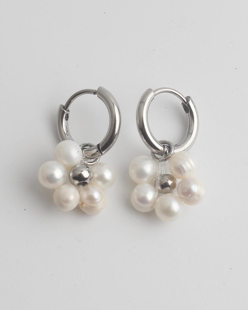 Flower Pearl Hoop Earrings