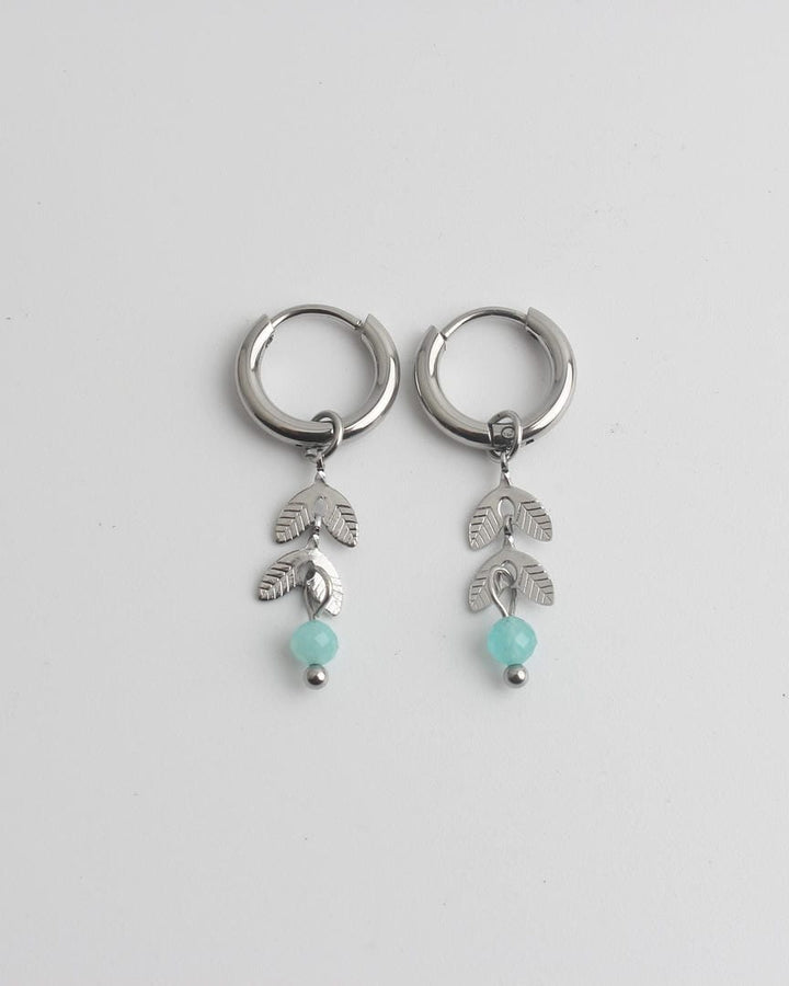 Leaf Stone Hoop Earrings