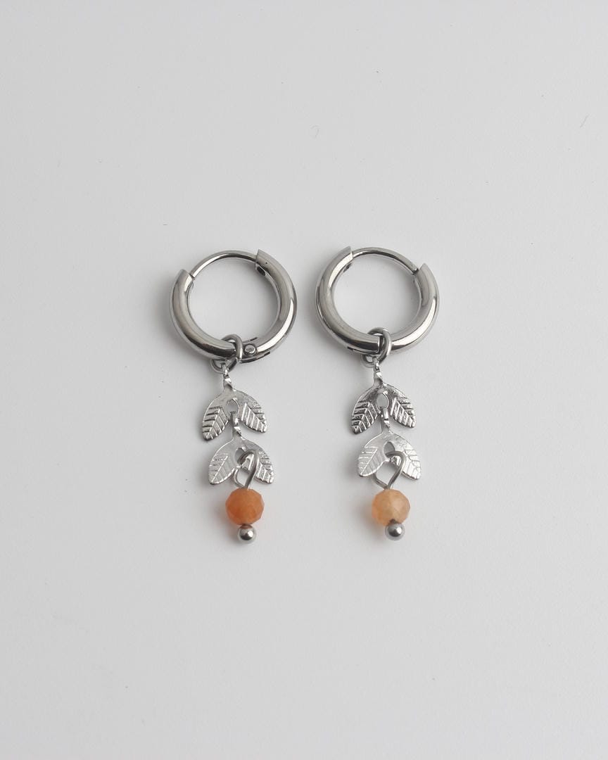 Leaf Stone Hoop Earrings