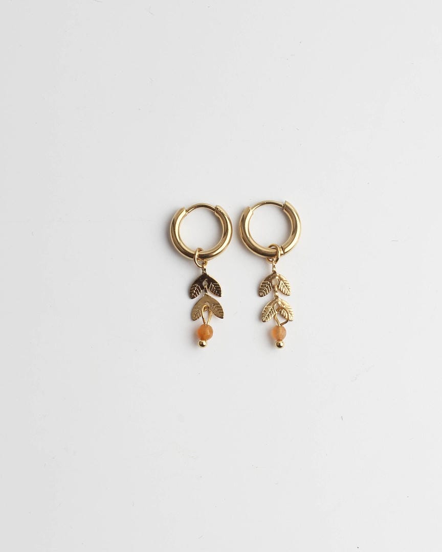 Leaf Stone Hoop Earrings
