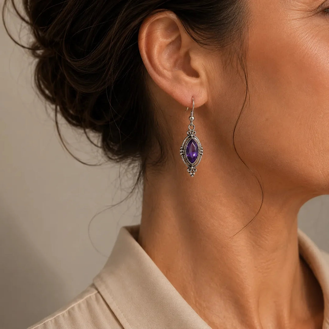 Crystal Amethyst Hook Earrings