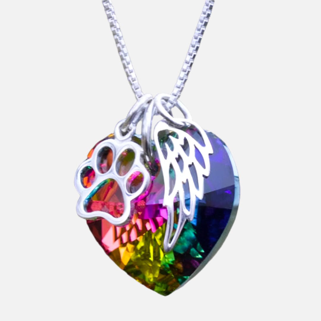 Rainbow Heart Pendant Memorial Necklace