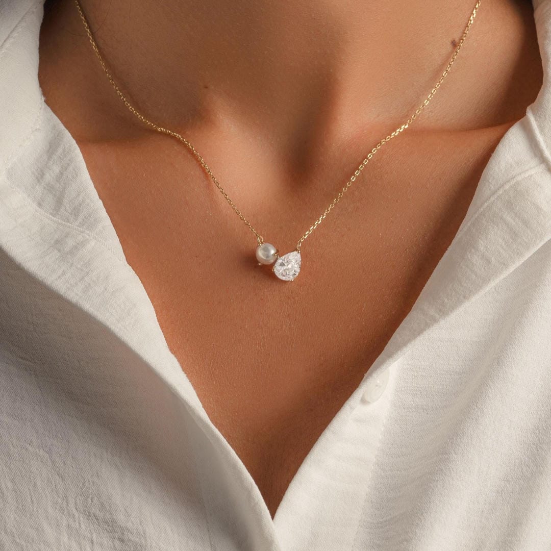 Pearl Teardrop Duo Charm Necklace