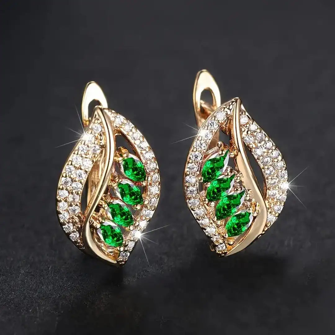 Sparkling Leaf Emerald Crystal Earrings