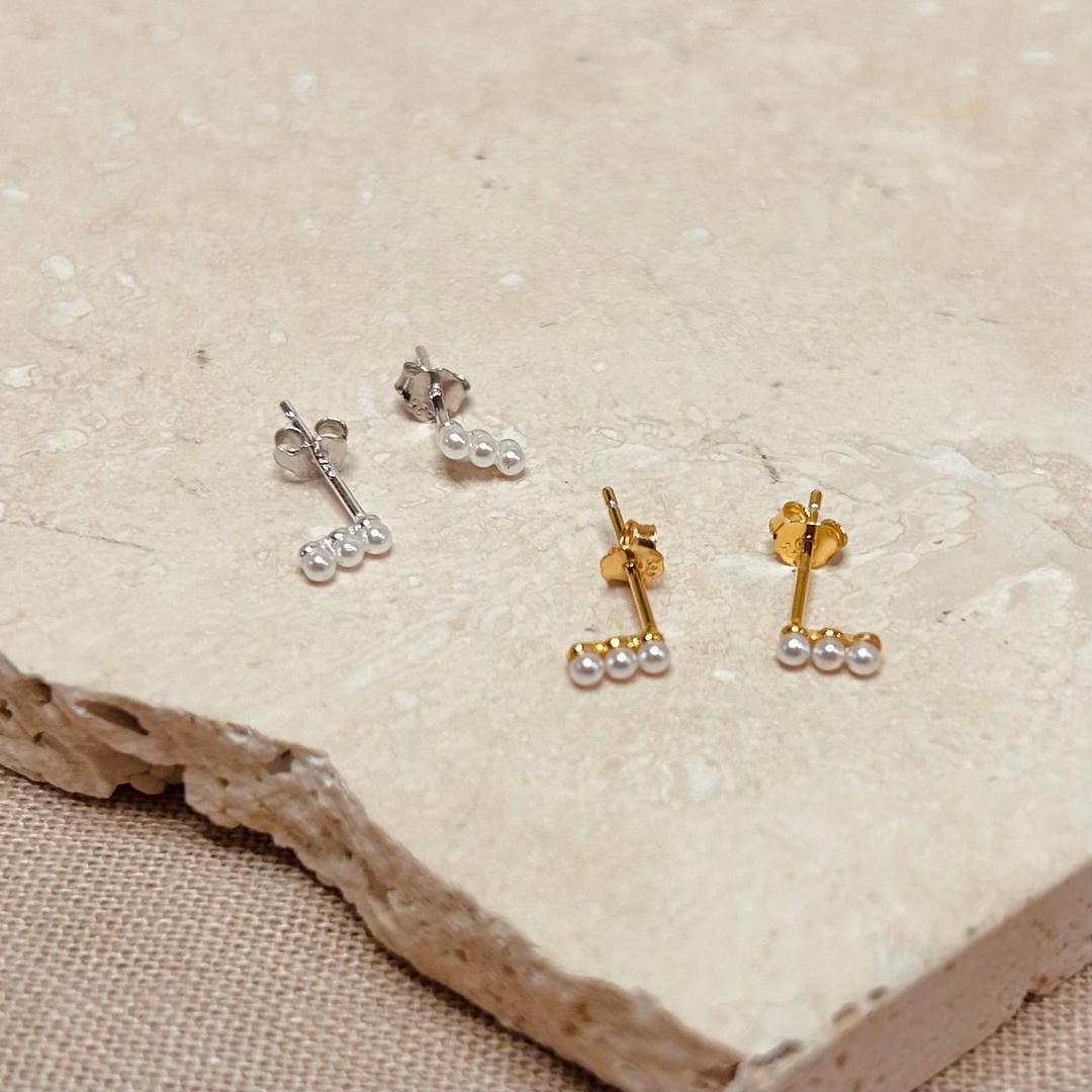 Elegant Trio Pearl Stud Earrings