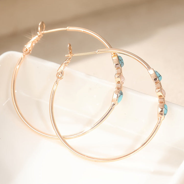 Turquoise Rose Gold Hoop Earrings