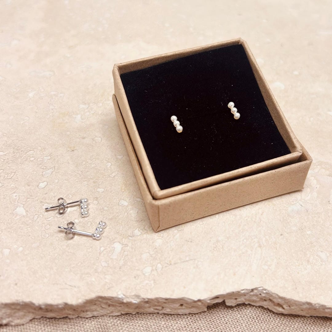 Elegant Trio Pearl Stud Earrings