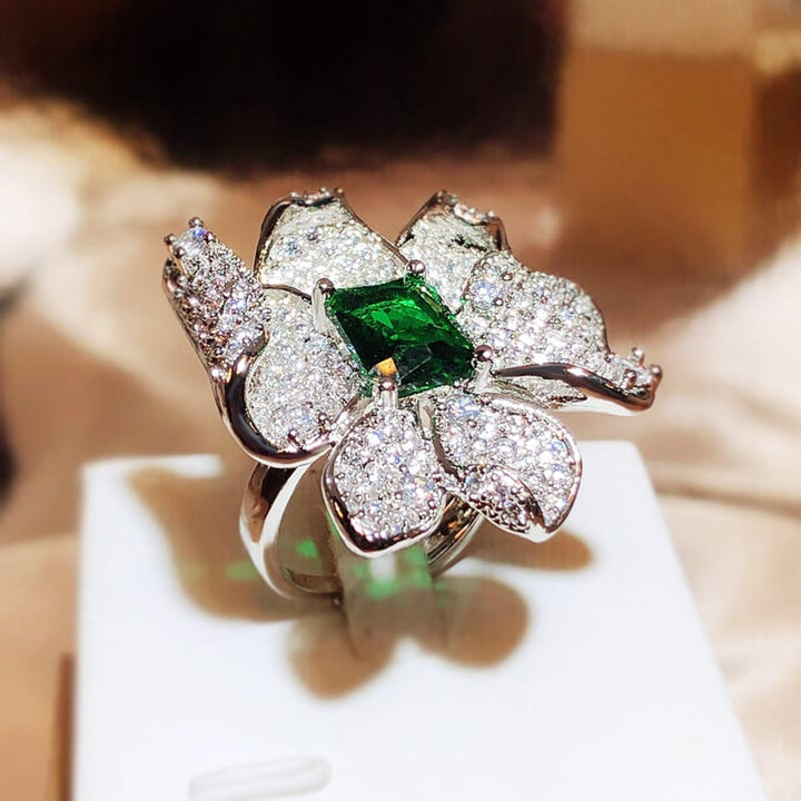 Emerald Flower Charm Ring